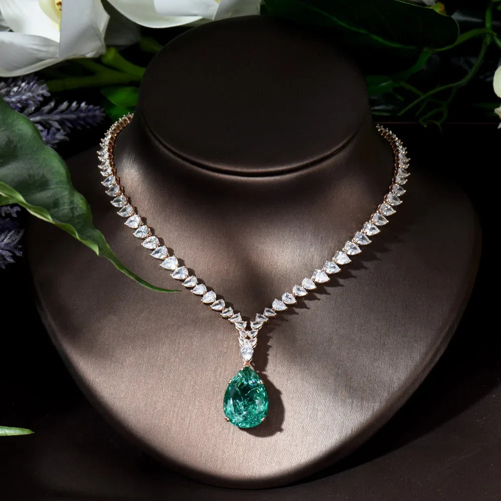 Luxury Shiny Water Drop Cubic Zirconia Necklace Earring Set for Women High Quality Fashion Party Wedding Jewelry N-1019