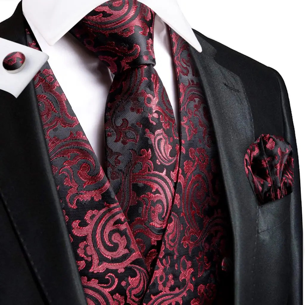 Fashion Silk Vest For Men Classic Gold Champane Yellow Waistcoat Jacket Tie Hankerchief Cufflinks Sets Dress Suit Wedding Hi-Tie