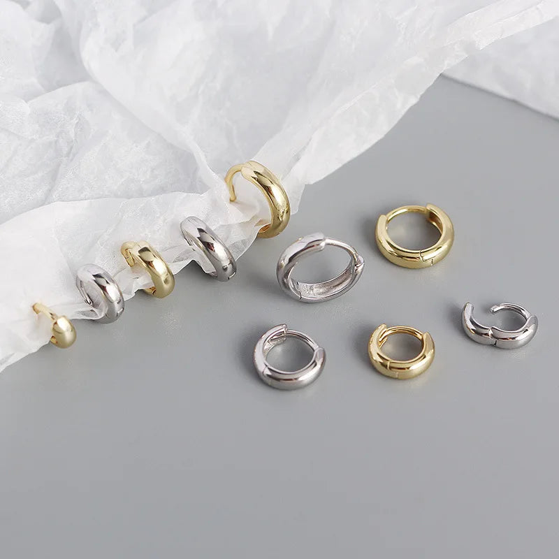 925 Sterling Silver Minimalism Punk Rock Wide Hoop Earrings for Women Men Fashion Gothic Bohe Huggie Ear Buckle Jewelry
