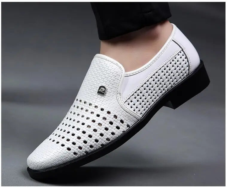 Spring Men Loafers Leather Men Shoes Summer Hollow Breathable Oxfords Man Casual Shoes Slip on Formal Dress Shoes for Man