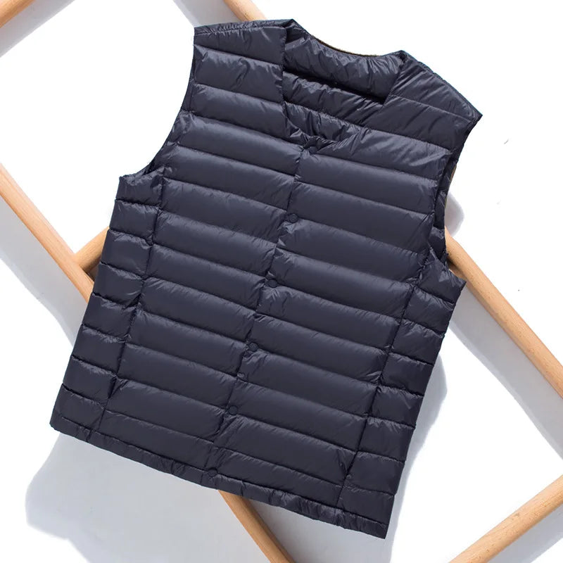 7XL Plus Size 90 White Down Vest Men Ultra Light Down Vest Portable V-neck Sleeveless Coat Man Winter Warm Liner
