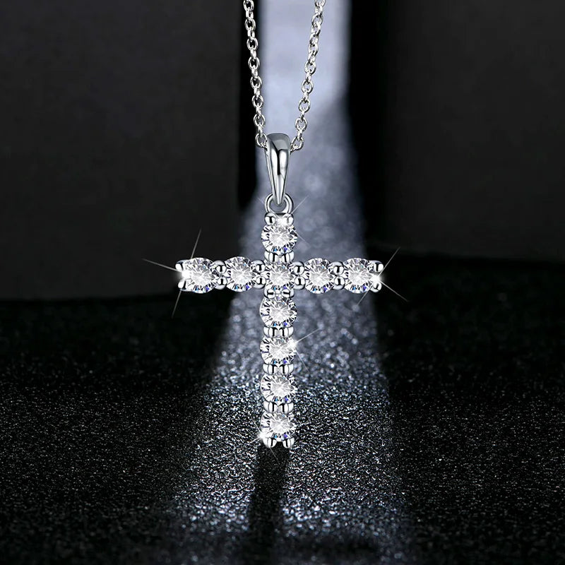 Handmade Cross Pendant Moissanite Solid Sterling 925 Silver Necklace For Women Luxury Jewelry for Engagement Christmas