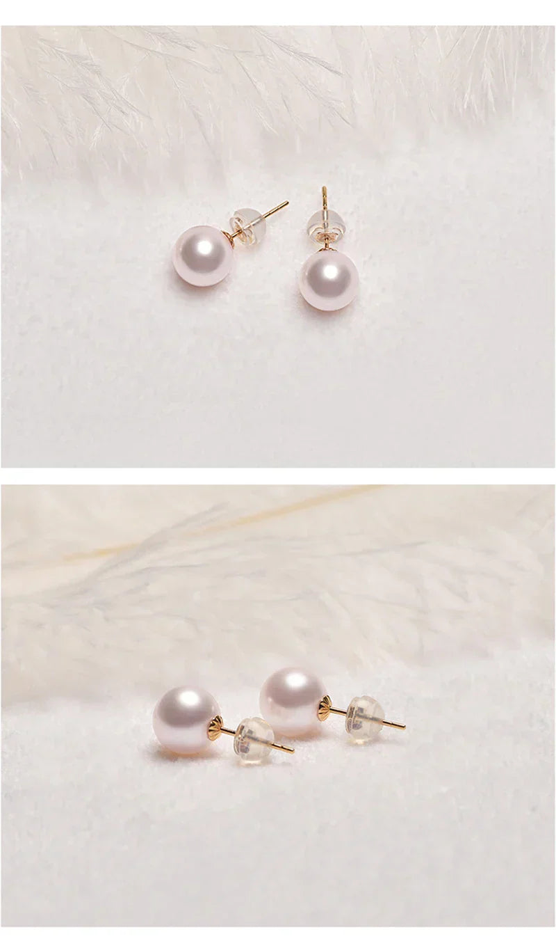 Real 18K Gold Earrings for Women Pure AU750 Natural Freshwater Pearl Earrings Simple Fashionable Fine Jewelry Gift