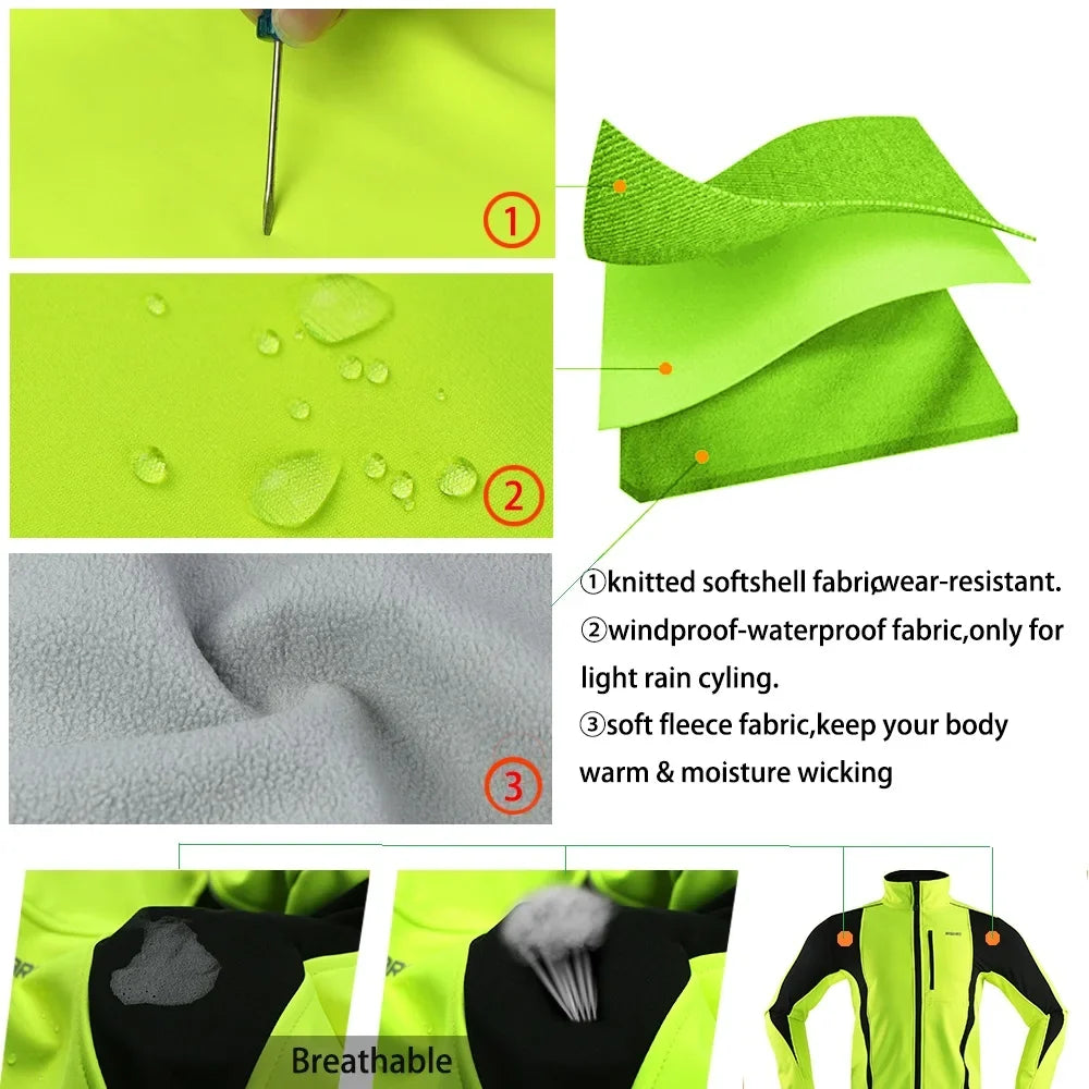 Men's Warm Cycling Jacket Fleece Bike Jersey Windproof Waterproof Softshell Coat Bicycle Clothing Motorcycle Raincoat