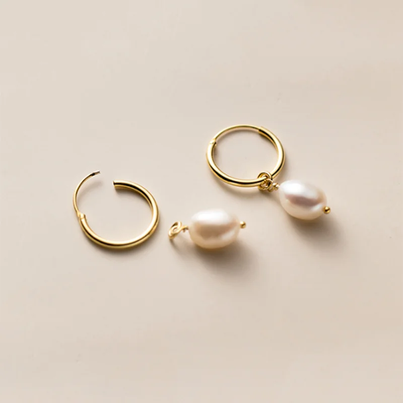 Genuine 925 Sterling Silver Natural Freshwater Baroque  Pearl Unusual Earrings for Women Chic Charming Goth Jewelry 2021