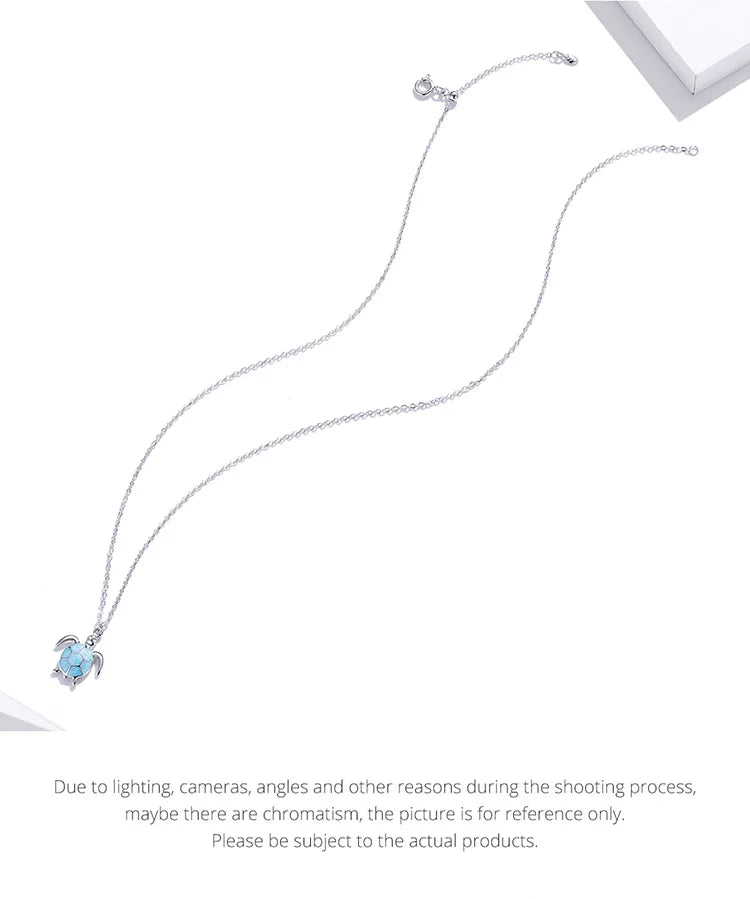 925 Sterling Silver Sky Blue Enamel Turtle Pendant Necklace Cute Animal Adjustable Necklace for Women Fine Jewelry SCN446