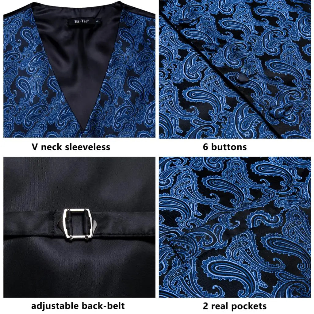 Fashion Silk Vest For Men Classic Gold Champane Yellow Waistcoat Jacket Tie Hankerchief Cufflinks Sets Dress Suit Wedding Hi-Tie