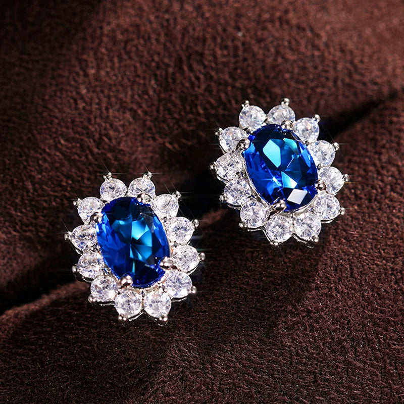 Fashion Sunflower Shape Stud Earrings Women Brilliant Oval Cubic Zirconia Luxury Female Party Jewelry Earring Top Quality