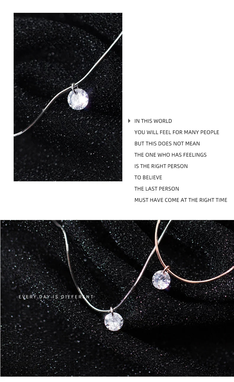 Pure 925 Sterling Silver Dazzling AAA Zircon Round Pendant Necklace for Women Fashion Choker Necklace Fine Jewelry