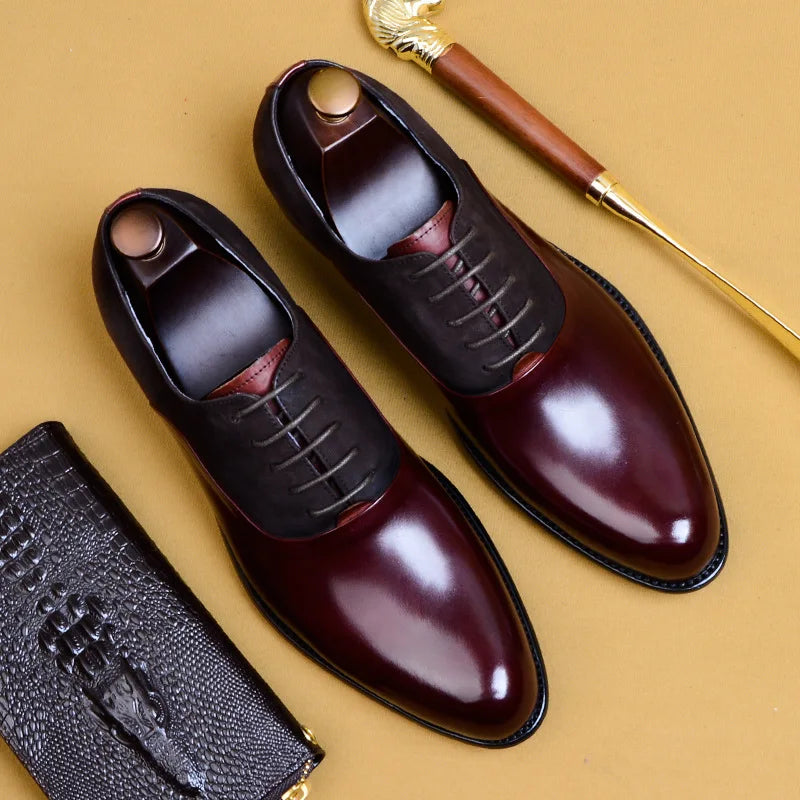 Genuine Cow Leather Brogue Wedding Business Men Casual Flats Vintage Handmade Oxford Shoes For Men Black Burgundy 2024