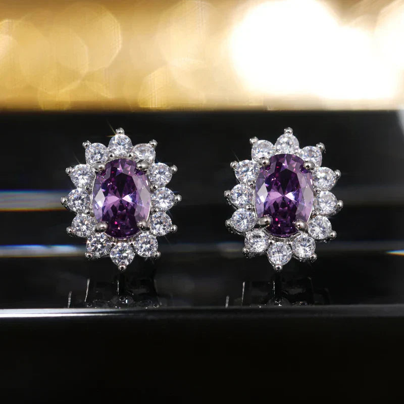 Fashion Sunflower Shape Stud Earrings Women Brilliant Oval Cubic Zirconia Luxury Female Party Jewelry Earring Top Quality