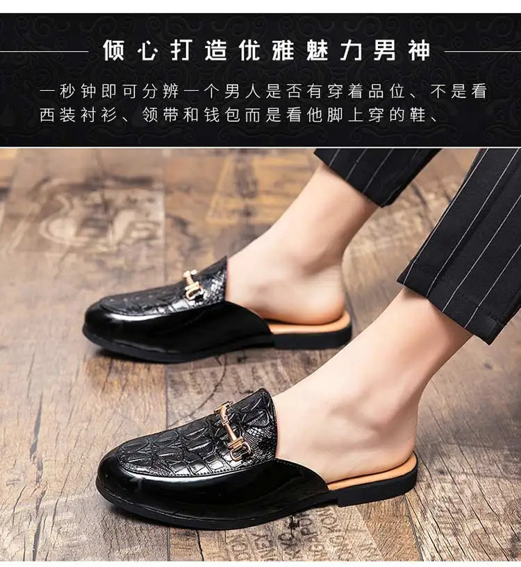 Italian Half Shoes For Men Leather Mens Casual Shoes Loafers Slippers Coiffeur Luxury Designer Man Slide Slipper Buty Meskie