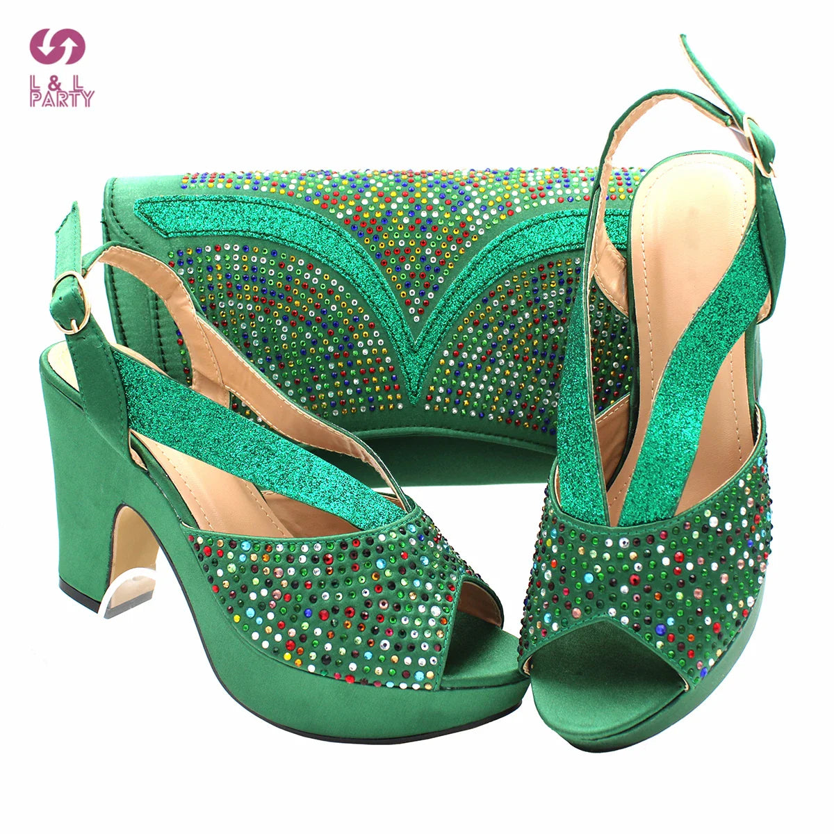 Fashionable Italian Women Shoes Matching Bag in Green Color