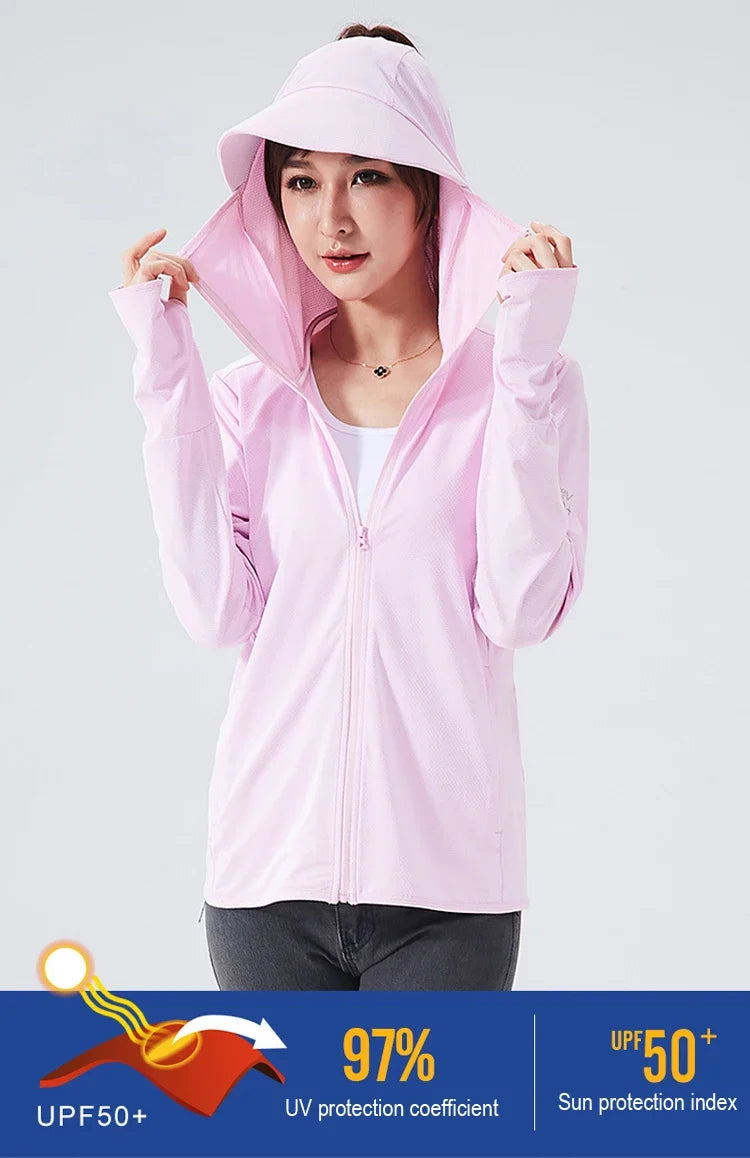 Long Sleeve Hoody Summer Women Sun UV Protection Quick Dry Clothing Men Hooded Jacket Thin Beach Sweatshirt