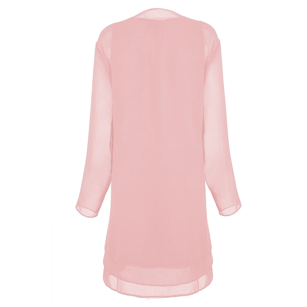 2 Pieces Chiffon Dress Set Women Casual Long Sleeve Solid Cardigan Dress Elegant Wedding Evening Party Dresses Clothing Vestidos