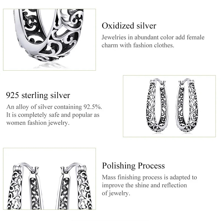 18K Gold Plated Filigree Hoop Earrings 925 Sterling Silver Vintage Vine Earrings For Women Fine Jewelry Original Design
