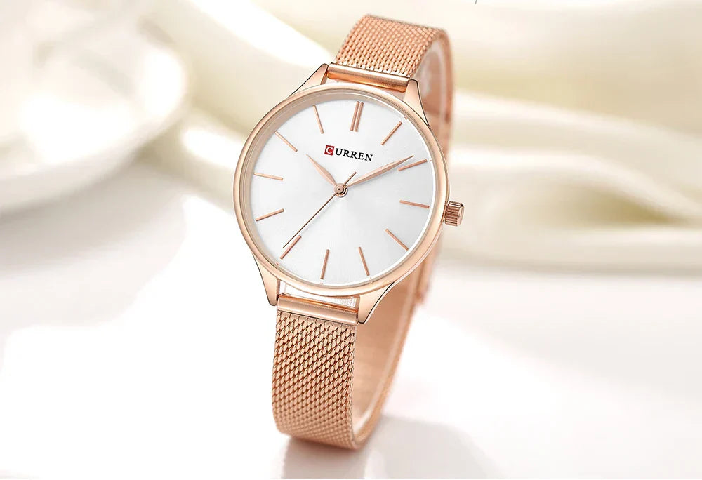 Original Women's Luxury Watch Matte Dial Japanese Quartz Movement Stainless Steel Mesh Strap with Box