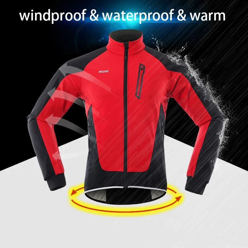 Men's Winter Cycling Jacket Thermal Fleece Warm Up Bicycle Clothing Windproof Waterproof Soft Shell Coat MTB Bike Jersey