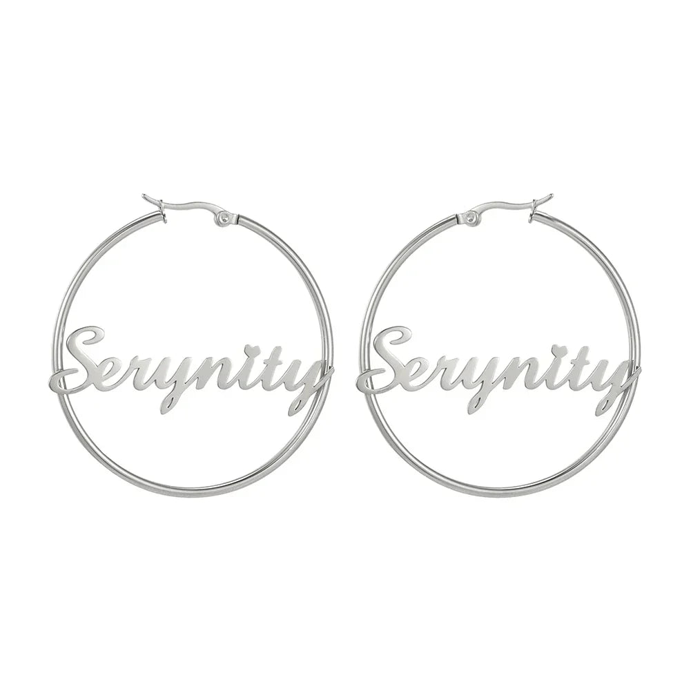 Stainless Steel Personalized Customize Name Hoop Earrings Jewelry For Women Girls Circle Earring Fashion 30-60 MM