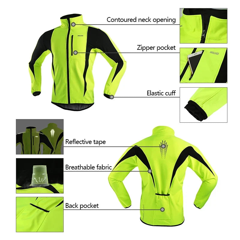 Men's Warm Cycling Jacket Fleece Bike Jersey Windproof Waterproof Softshell Coat Bicycle Clothing Motorcycle Raincoat