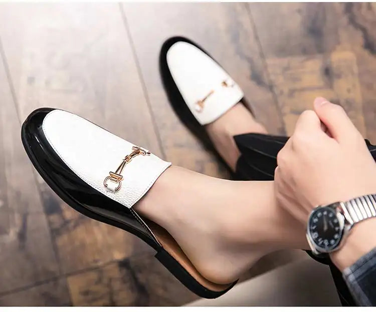 Italian Half Shoes For Men Leather Mens Casual Shoes Loafers Slippers Coiffeur Luxury Designer Man Slide Slipper Buty Meskie