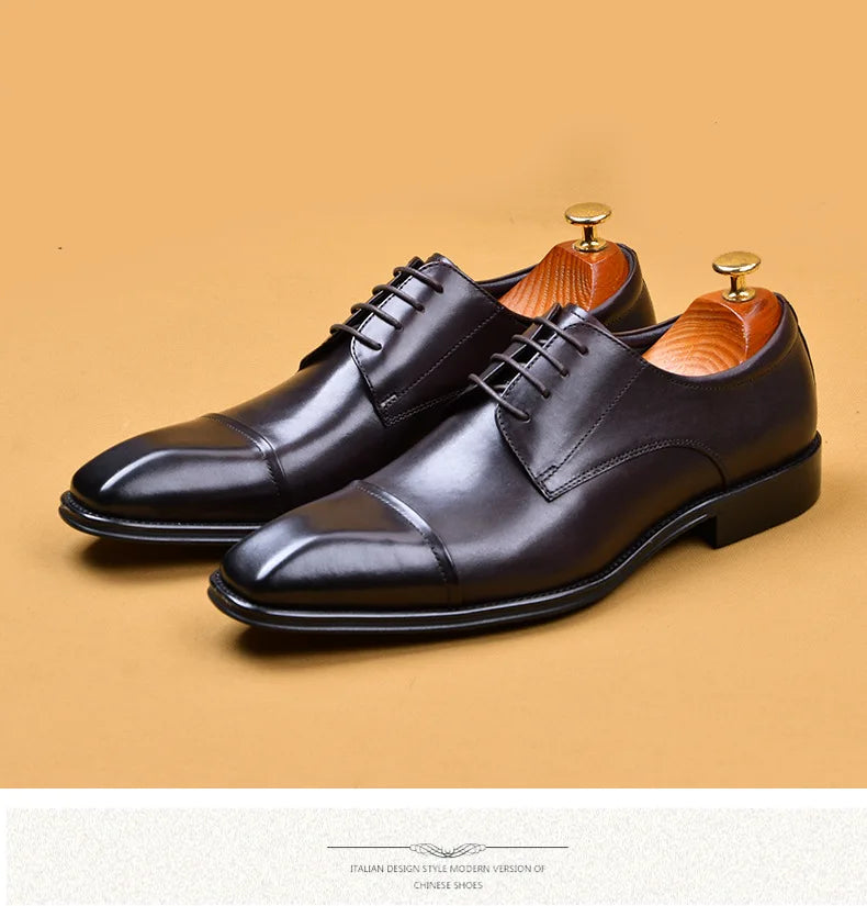 Brand Designer Men Dress Shoes Genuine Leather Lace Up Men's Shoe For Suit Black Office Party Formal Man Wedding Shoes