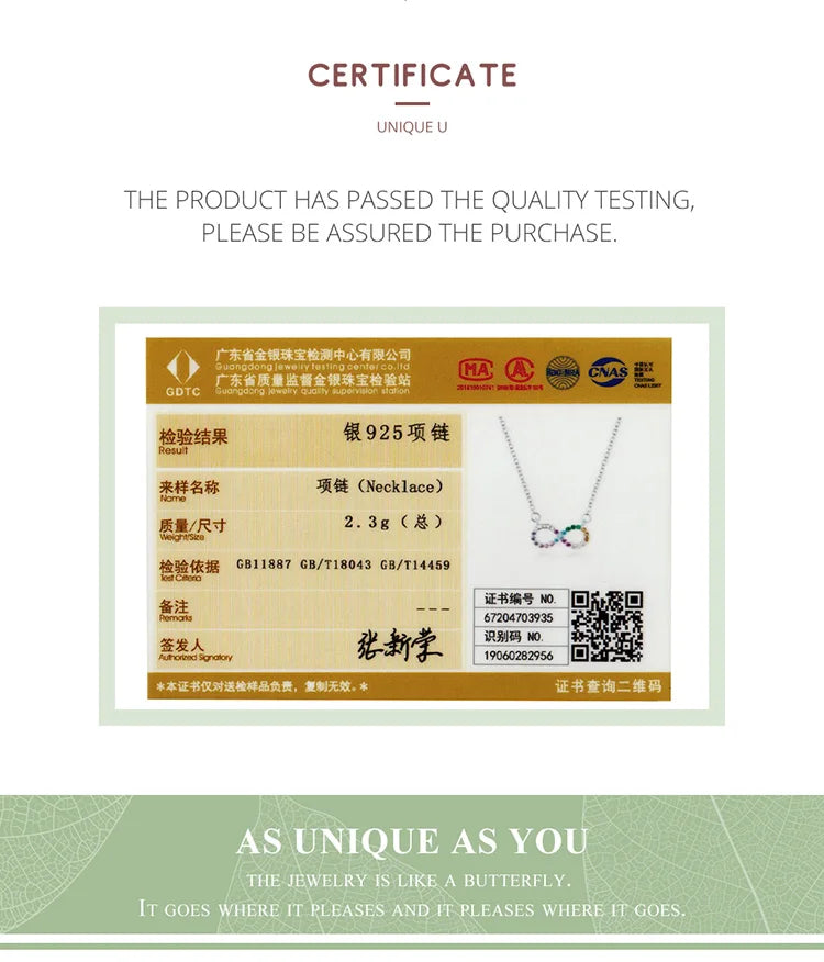 Genuine 925 Sterling Silver Rainbow Color Infinite Love Short Chain Necklace for Women Girl Gift Collar 2020 New SCN402