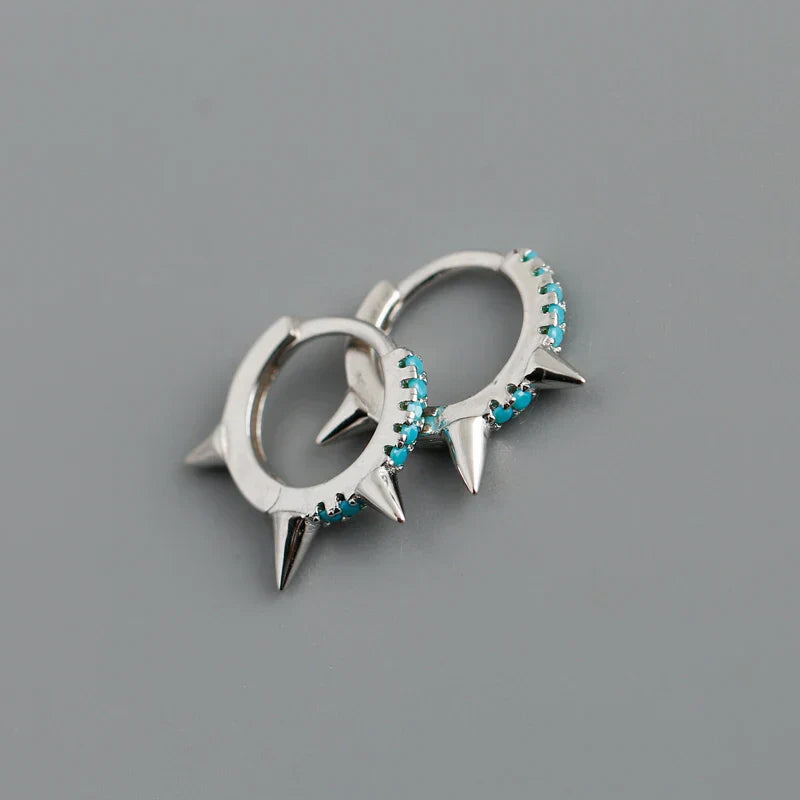 New Arrival Fashion Korean Blue Zircon Spike Geometric Stud Earrings for Women Real 925 Sterling Silver Gothic Jewelry