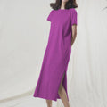 Original Casual 94% Cotton Summer Women's Dresses Solid Short Sleeve Spilt Long Midi Dress Fashion Sundress Female Clothing