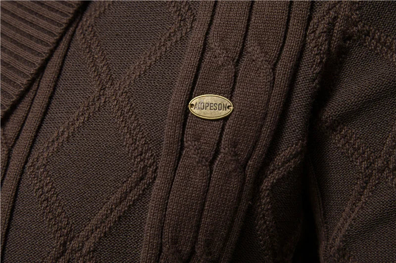 Cotton Argyle Cardigan Men Casual Single Breasted Solid Color Business Mens Cardigans New Winter Fashion Sweater Man