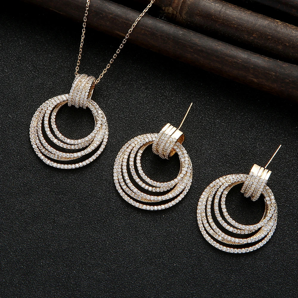 New Designer Luxury Twist Lines Geometry Cubic Zircon Engagement Dubai Naija Bridal Necklace Earring Jewelry Set D1396