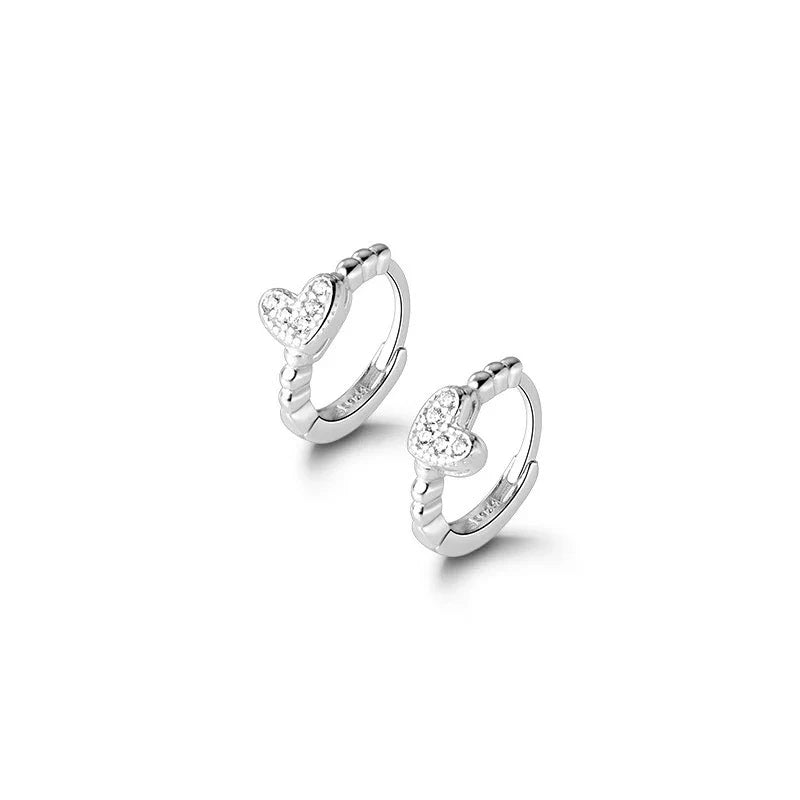 925 Sterling Silver INS Minimalism Sweet Love Heart CZ Zircon Hoop Earrings For Women Girl Small Ear Buckle Jewelry Gift