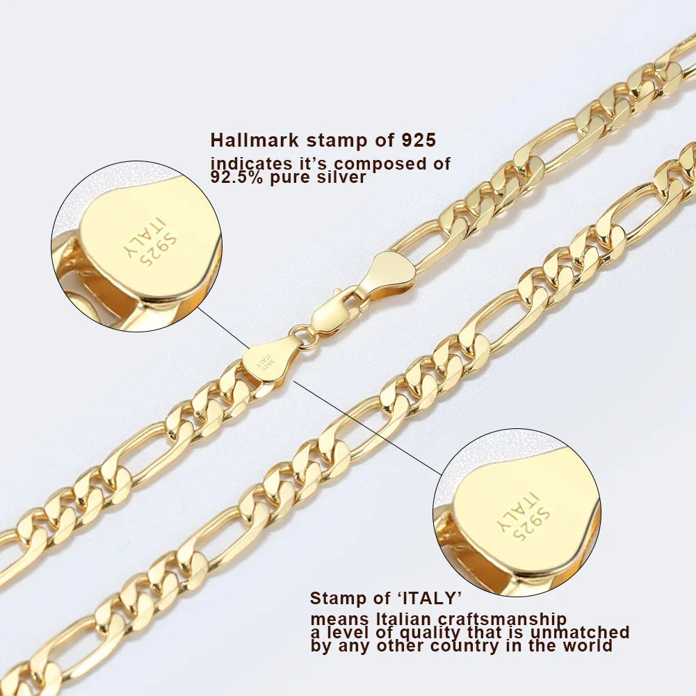 Trendy Men Woman Figaro Chain Necklace 3.3/5/7mm Diamond-Cut Figaro Chain 925 Silver Jewelry Party Gift OSC34