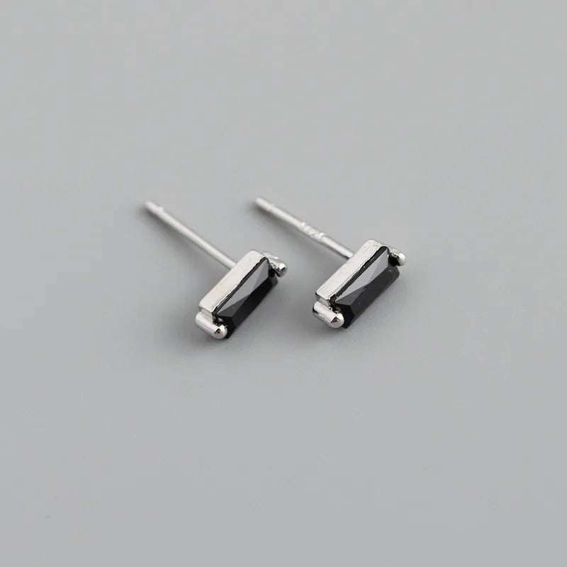 925 Sterling Silver Colorful Square Shiny Zircon Beads Piercing Stud Earrings for Women Fashion Gothic Exquisite Jewelry