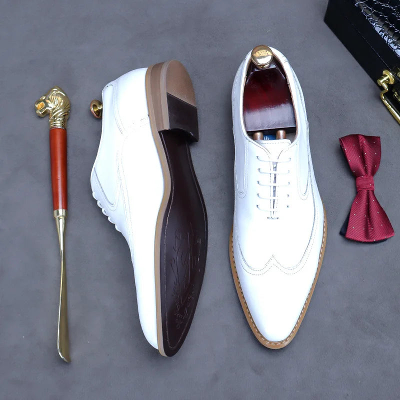 new white shoes for men Leather shoes men's business dress breathable leather shoe British lace-up fashion wedding party