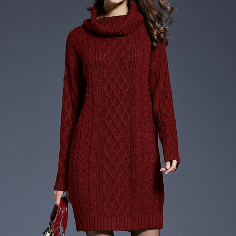 Plus Size Women Casual Knitted Long Sleeve Winter Dresses Sweater Solid Knee Length Loose Fat Female Over Size Dresses 4XL