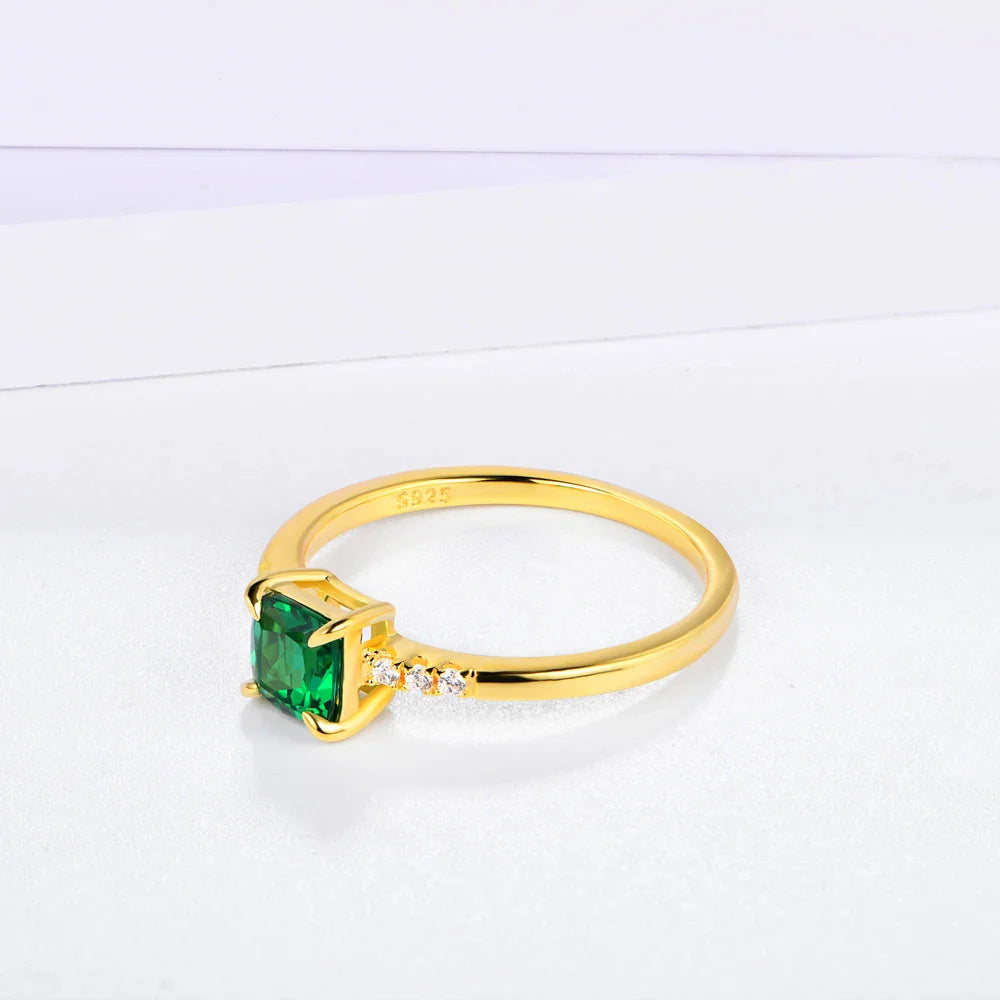 100% 925 Sterling Silver 18K Yellow Plated Ring Emerald Gemstone Wedding Party Vintage For Women Fine Jewelry Wholesale