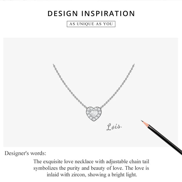 925 Sterling Silver Bright Love Necklace Chain Dazzling Shiny Heart Shape Crystal Charm Wedding Engagement Jewelry SCN455