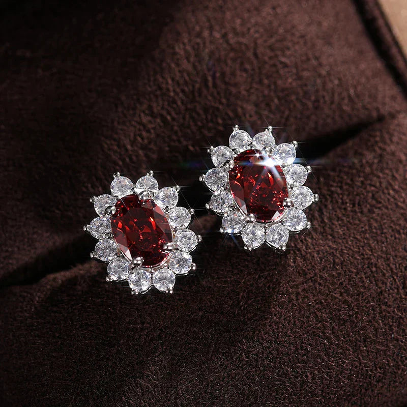 Fashion Sunflower Shape Stud Earrings Women Brilliant Oval Cubic Zirconia Luxury Female Party Jewelry Earring Top Quality