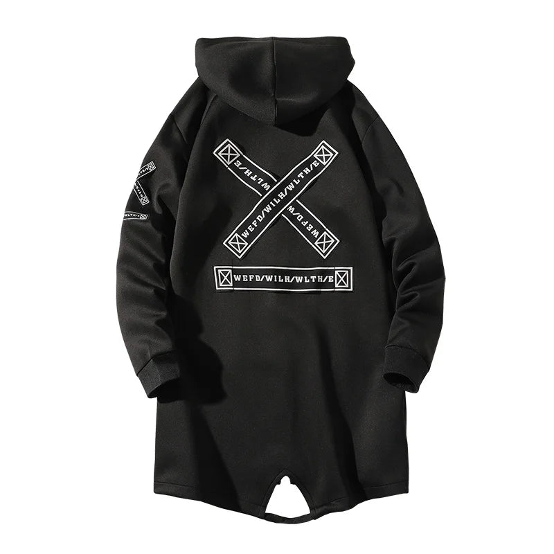 New Men Streetwear Black Jackets And Coats Hip Hop Harajuku Hooded Men's Windbreaker Overcoat Mens Clothing Outwear M-5XL