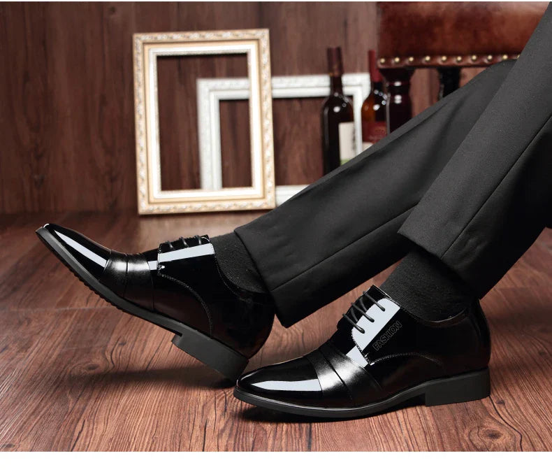 6cm/8cm Height Increasing Mens Formal Dress Shoes Cow Leather Elevator Shoes Business Office Oxfords Wedding Party Social Shoes