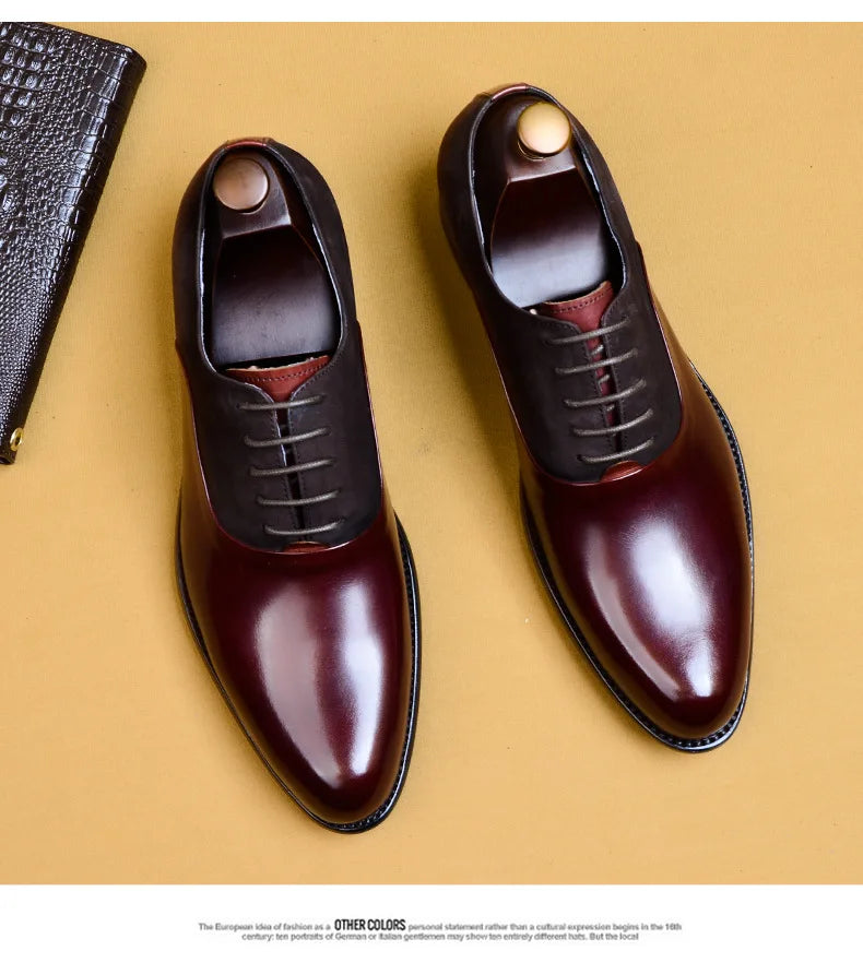 Genuine Cow Leather Brogue Wedding Business Men Casual Flats Vintage Handmade Oxford Shoes For Men Black Burgundy 2024