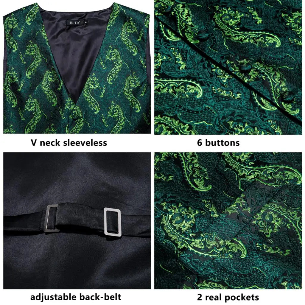 Fashion Silk Vest For Men Classic Gold Champane Yellow Waistcoat Jacket Tie Hankerchief Cufflinks Sets Dress Suit Wedding Hi-Tie