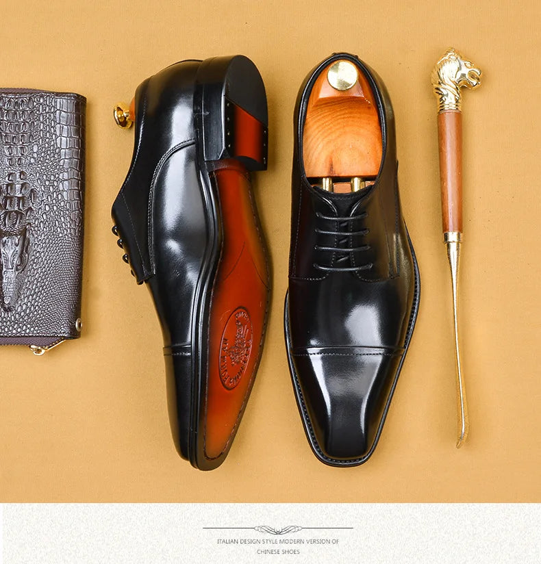 Brand Designer Men Dress Shoes Genuine Leather Lace Up Men's Shoe For Suit Black Office Party Formal Man Wedding Shoes