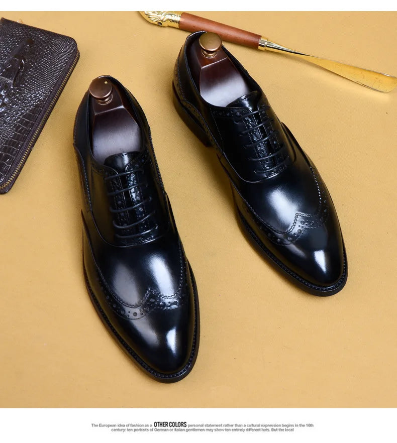 Full Grain Leather Men Retro Italian Design Men Brogues Genuine Leather Dress Shoes Handmade Wedding Shoes For Men