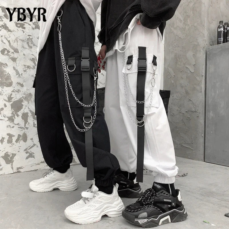 Women Cargo Harem Pants Side Pockets Black White Hip Hop Casual Pants