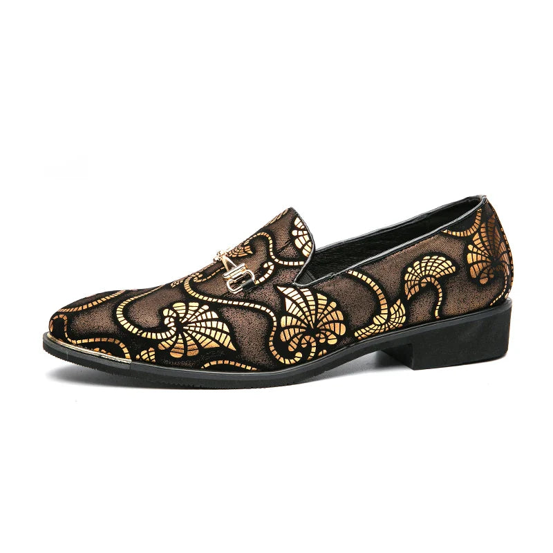 New Men Dress Leather Shoes For Men Luxury British Gold Blue National Pattern Oxfords Classic Gentleman Wedding Prom Shoes