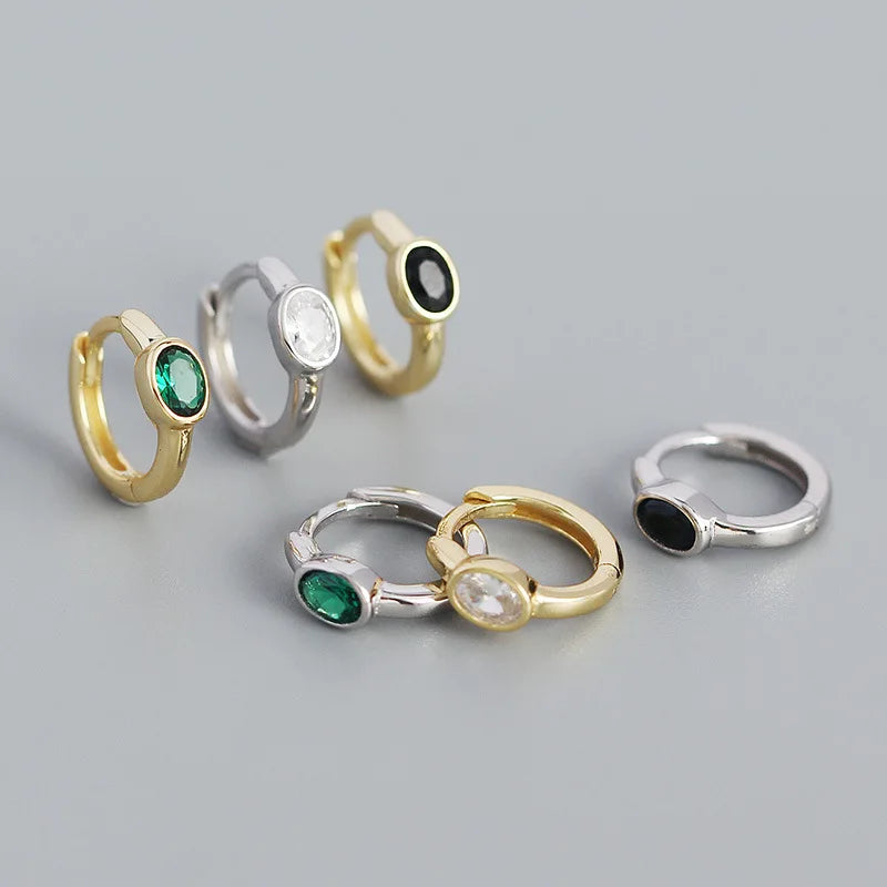 925 Sterling Silver Simple Oval Cut Zircon Hoop Earrings for Women Geometric European Piercing Huggie Jewelry Female Gift
