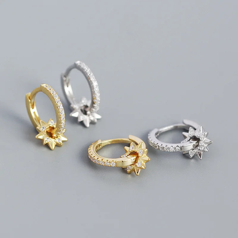 925 Sterling Silver Earring Zircon Sun Flower Ear Ring Geometric Style Water Drop Ear Bone Cute Temperament Woman Girl Ear Jewel