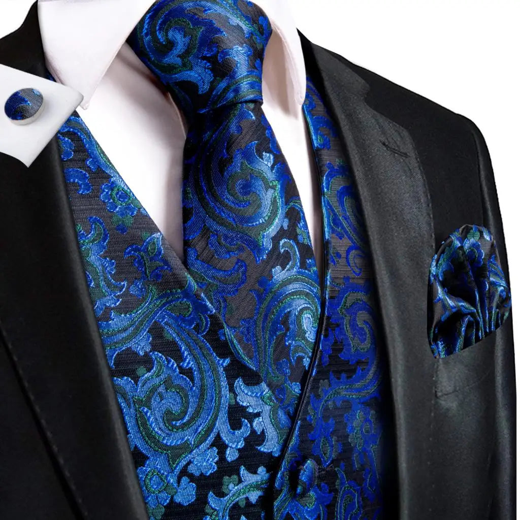 Fashion Silk Vest For Men Classic Gold Champane Yellow Waistcoat Jacket Tie Hankerchief Cufflinks Sets Dress Suit Wedding Hi-Tie